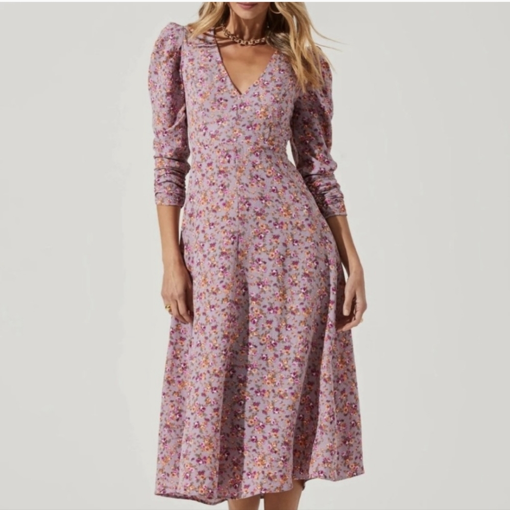 ASTR The Label Purple Floral Open Back Midi Dress (See Description)